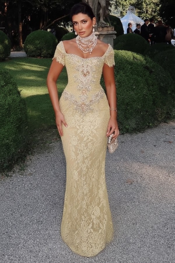 Designer Abendkleider Lang Spitze Ballkleider mit Glitzer