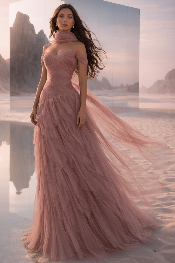  Tintenblau Abendkleider Lang Tüll Ballkleider Abiballkleider Online