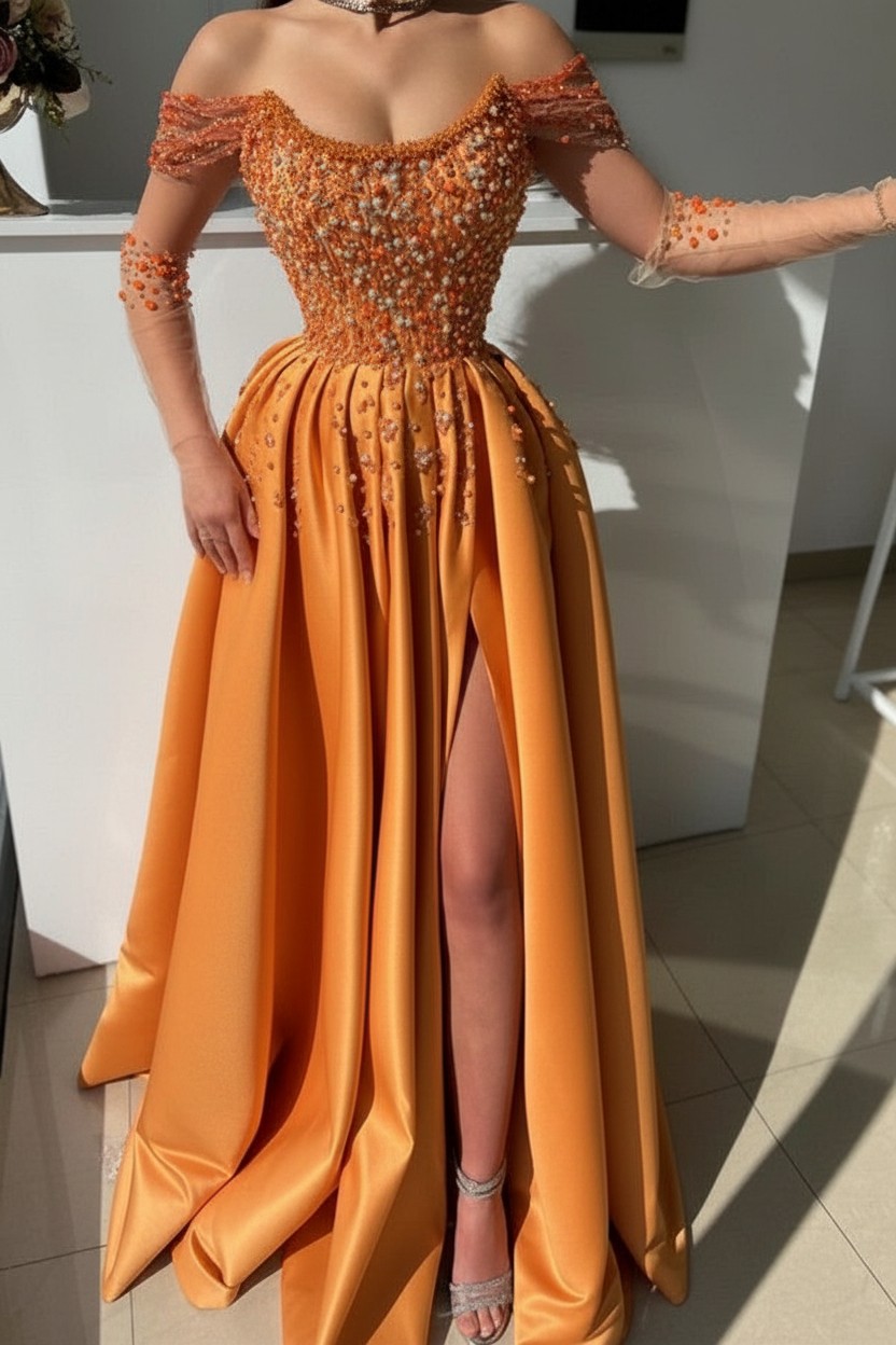 Dunsty Rosa Abendkleider Lang Günstig | Abiballkeider mit Glitzer