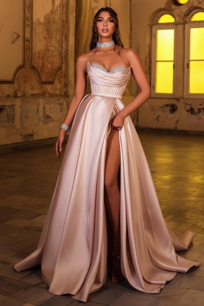 Schöne Abendkleider Lang Braun | Günstig Abiballkleider Schlicht