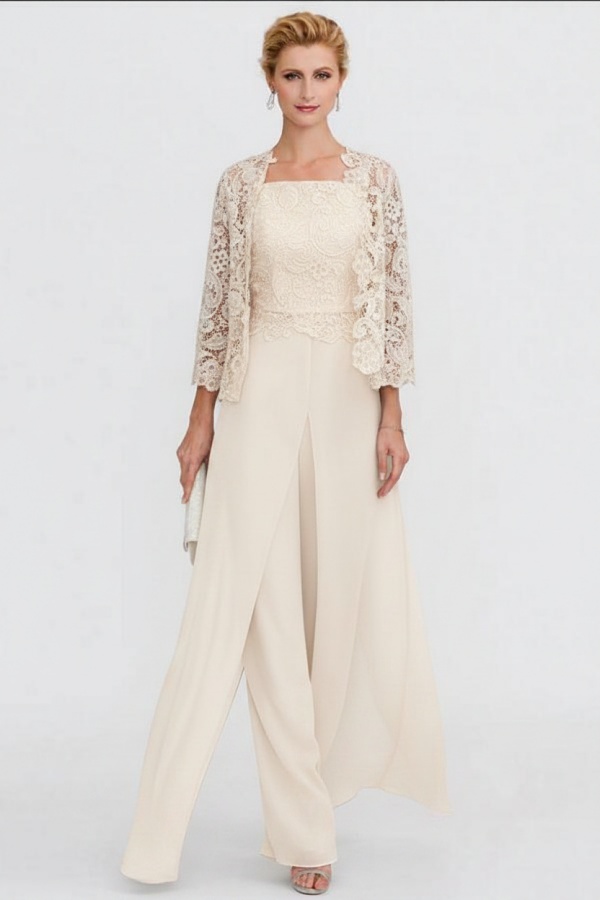 Elegante Brautmutterkleider Lang Günstig | 2 Teilig Brautmutterkleid mit Bolero