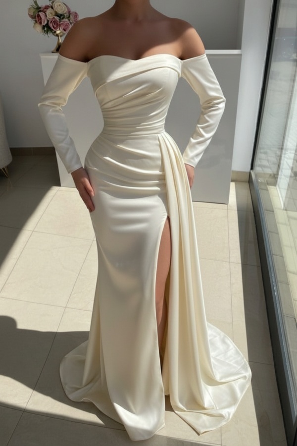 Red Evening Dress Long Simple Ball Gowns With Sleeves