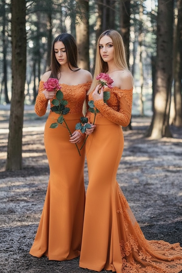 Weinrot Brautjungfernkleider Lang Günstig | Chiffon Spitze Kleider Online