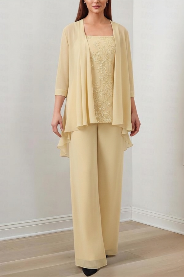 Chiffon Brautmutter Hosenanzug Festliche Hosenanzüge Lang mit Jacket