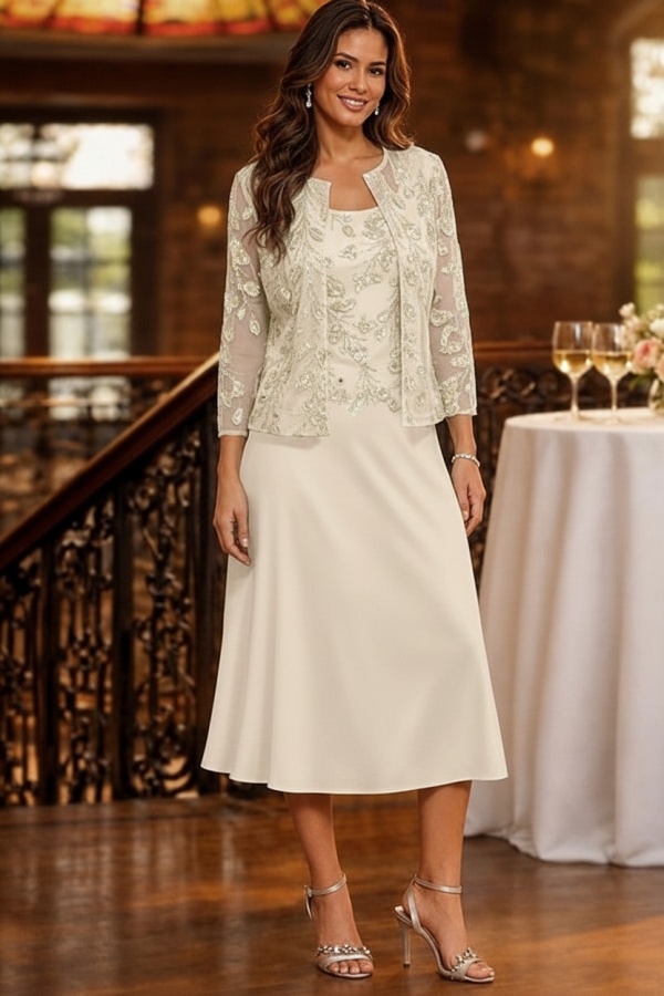 Salbeigrün Brautmutterkleider Kurz Glitzer Hochzeitspartykleider mit Spitze Jacke