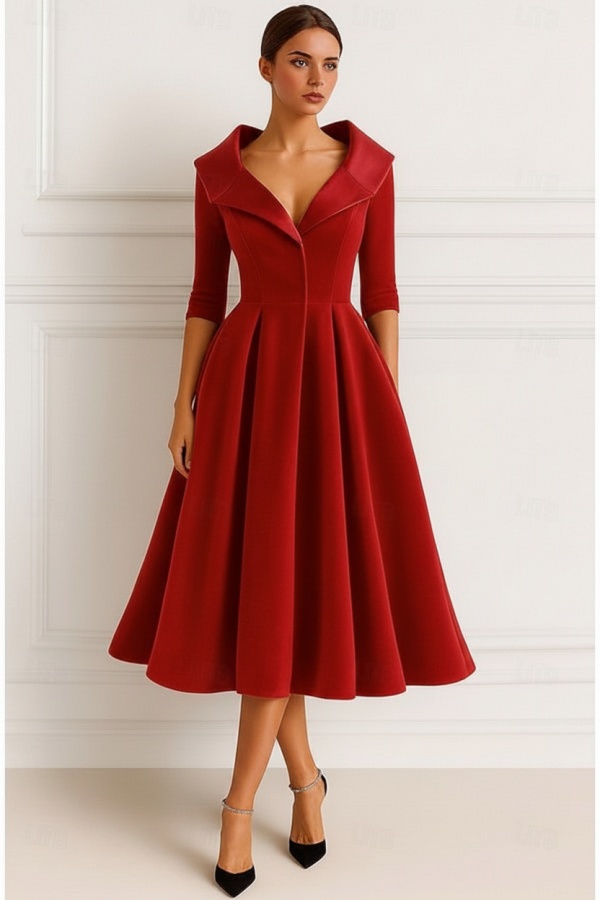 Weinrot Brautmutterkleider Kurz Velvet Hochzeitspartykleid mit Ärmel