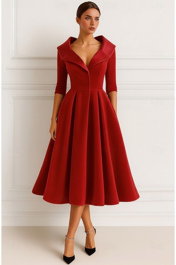 Weinrot Brautmutterkleider Kurz Velvet Hochzeitspartykleid mit Ärmel