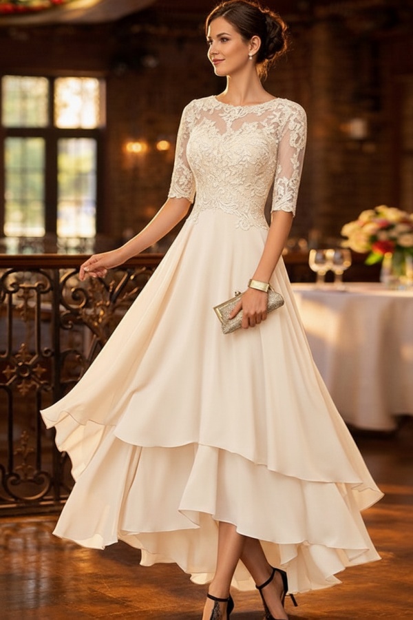 Dusty Blau Brautmutterkleider Kurz Festliche Hochzeitspartykleider Chiffon