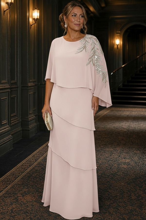 Champagner Brautmutterkleider Lang Chiffon Hochzeitsparty Kleider Glitzer