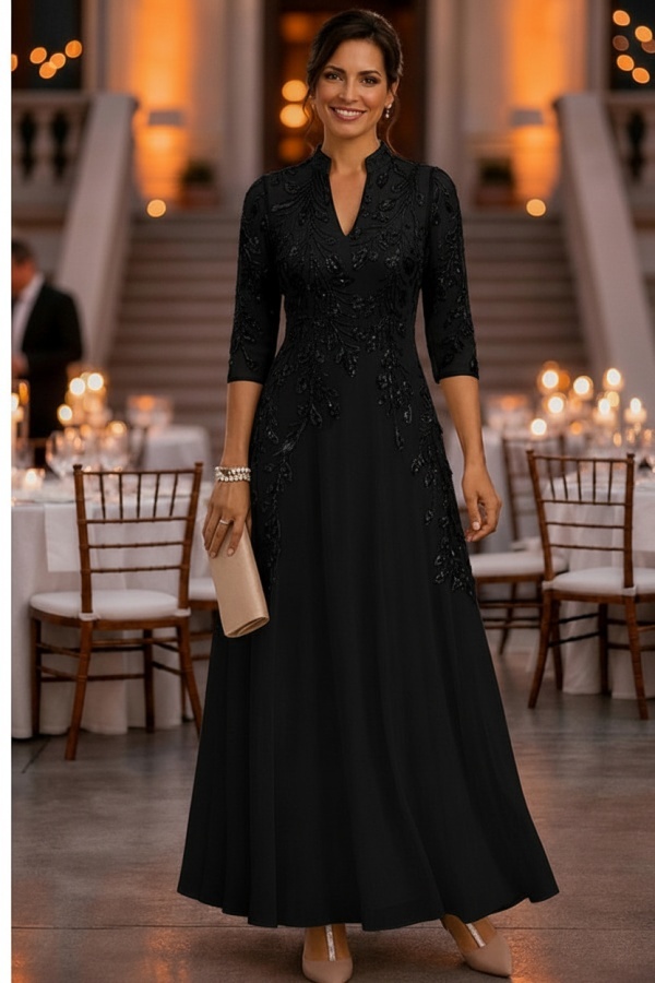 Festliche Kleider Hochzeitsparty Lang Brautmutterkleider Glitzer mit Ärmel
