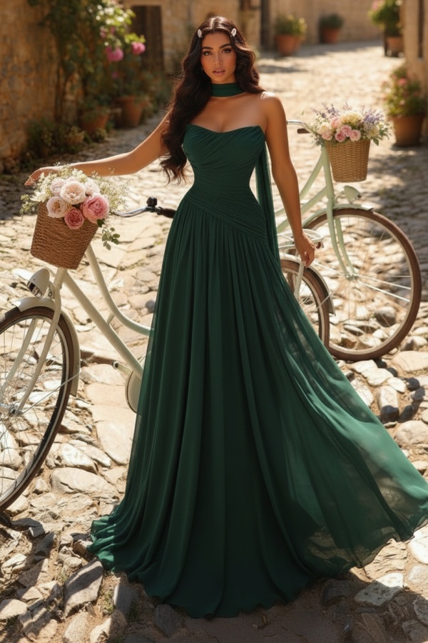 Rosa Abendkleider Lang Schlicht Chiffon Festliche Ballkleider