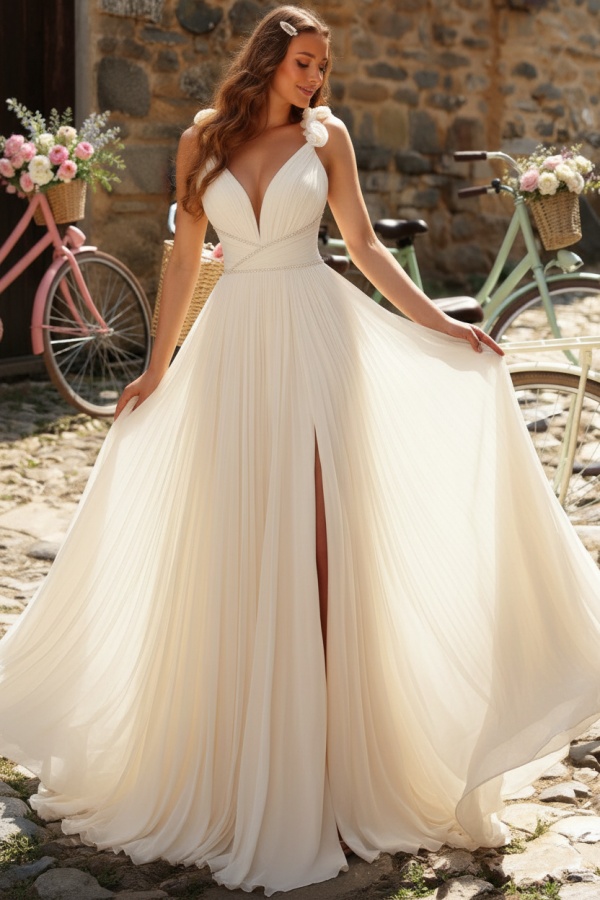 Gelb Abendkleider Lang Schlicht Chiffon Ballkleider Günstig