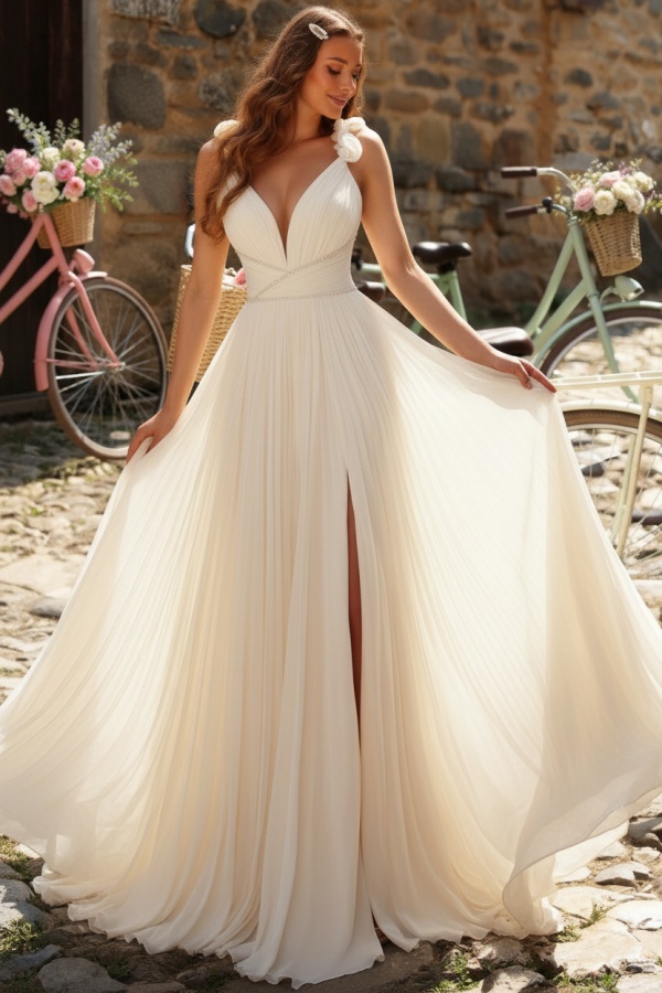 Gelb Abendkleider Lang Schlicht Chiffon Ballkleider Günstig
