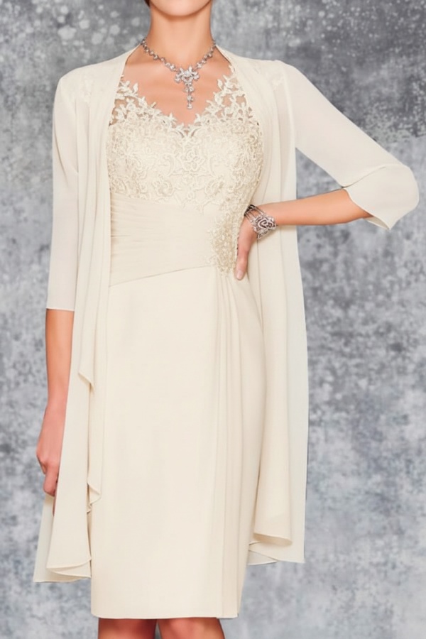 Mint Brautmutterkleid Kurz Chiffon | Kurze Brautmutterkleider mit Jacke