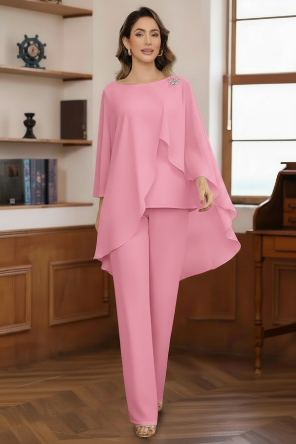 Schlichte Brautmutter Hosenanzüge Chiffon Brautmutterkleider 2 Teilig