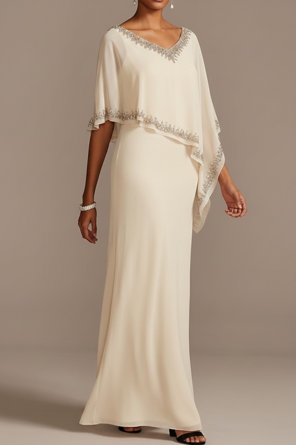 Grau Brautmutterkleider Lang Chiffon | Kleider für Brautmutter mit Stola