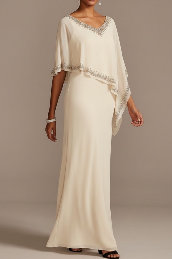 Grau Brautmutterkleider Lang Chiffon | Kleider für Brautmutter mit Stola