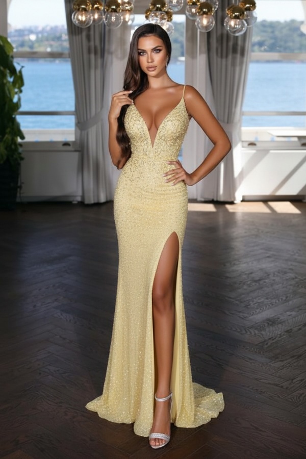 Sexy Abendkleid Lang Schwarz | Abiballkleid mit Glitzer