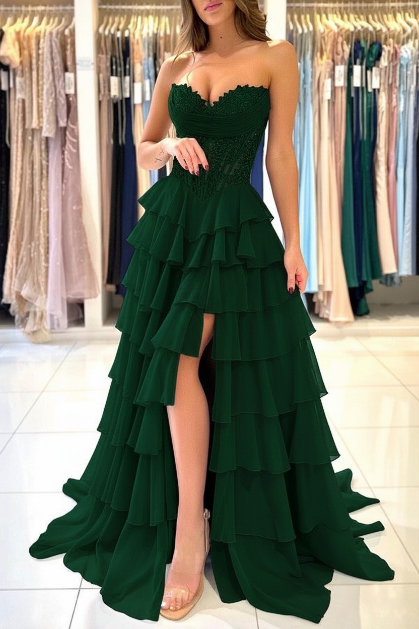 Elegante Abendkleider Lang Blau Ballkleider Mit Spitze