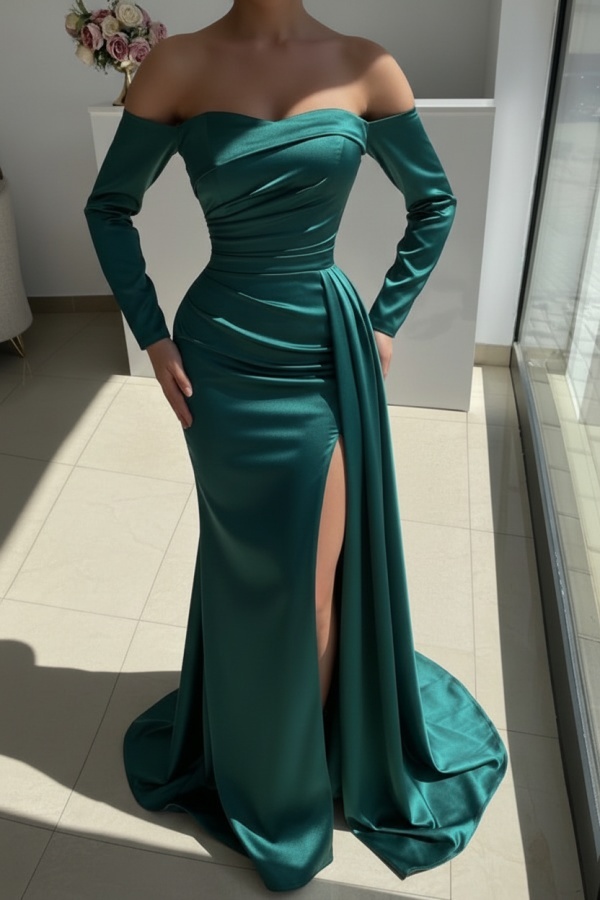 Red Evening Dress Long Simple Ball Gowns With Sleeves