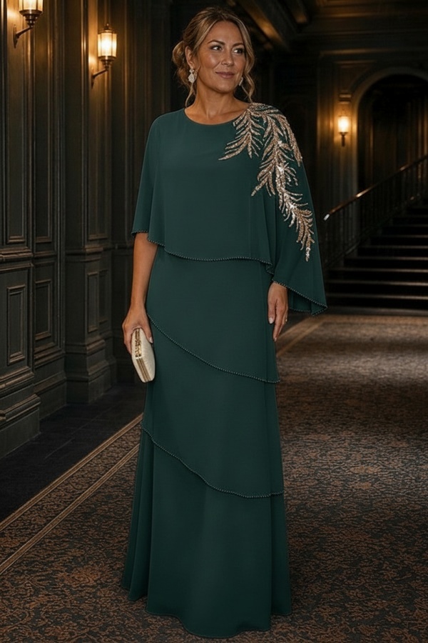 Champagner Brautmutterkleider Lang Chiffon Hochzeitsparty Kleider Glitzer
