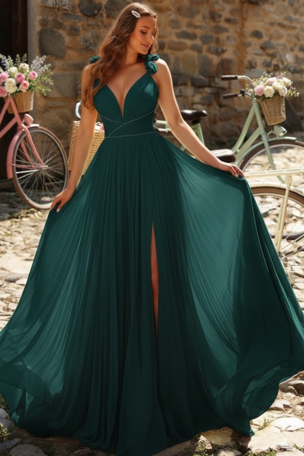 Gelb Abendkleider Lang Schlicht Chiffon Ballkleider Günstig