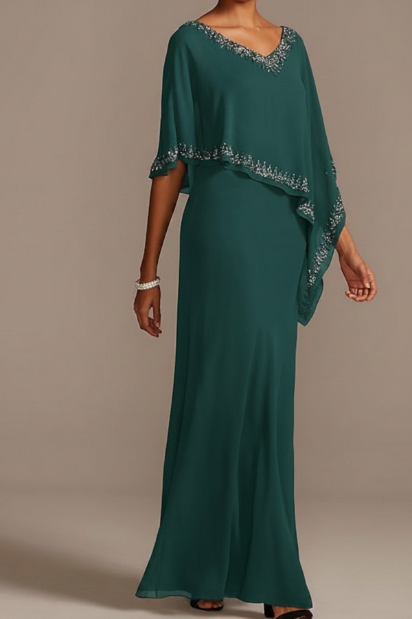 Grau Brautmutterkleider Lang Chiffon | Kleider für Brautmutter mit Stola