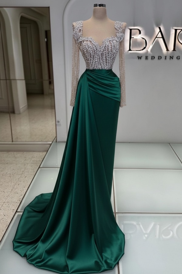 Extravagante Abendkleider Lang Purpur | Abiballkleider mit Glitzer Ärmel