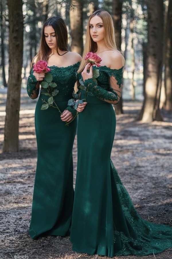 Weinrot Brautjungfernkleider Lang Günstig | Chiffon Spitze Kleider Online