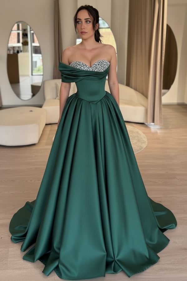 Emerald Grüne Abendkleider Lang Mit Glitzer Ballkleider Günstig