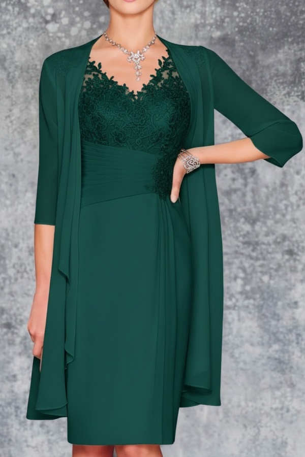 Mint Brautmutterkleid Kurz Chiffon | Kurze Brautmutterkleider mit Jacke