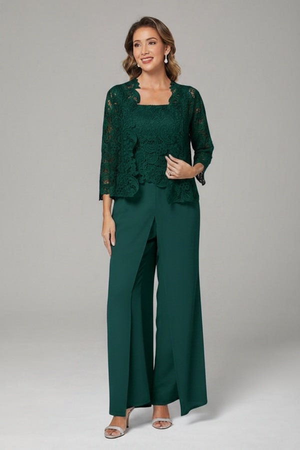 Himmel Blaue Chiffon Mutterkleider mit Jacket | 3 Teilen Brautmutter Hosenanzuge