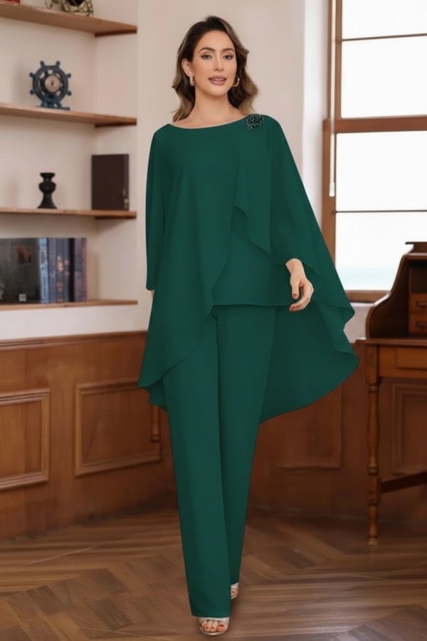 Schlichte Brautmutter Hosenanzüge Chiffon Brautmutterkleider 2 Teilig