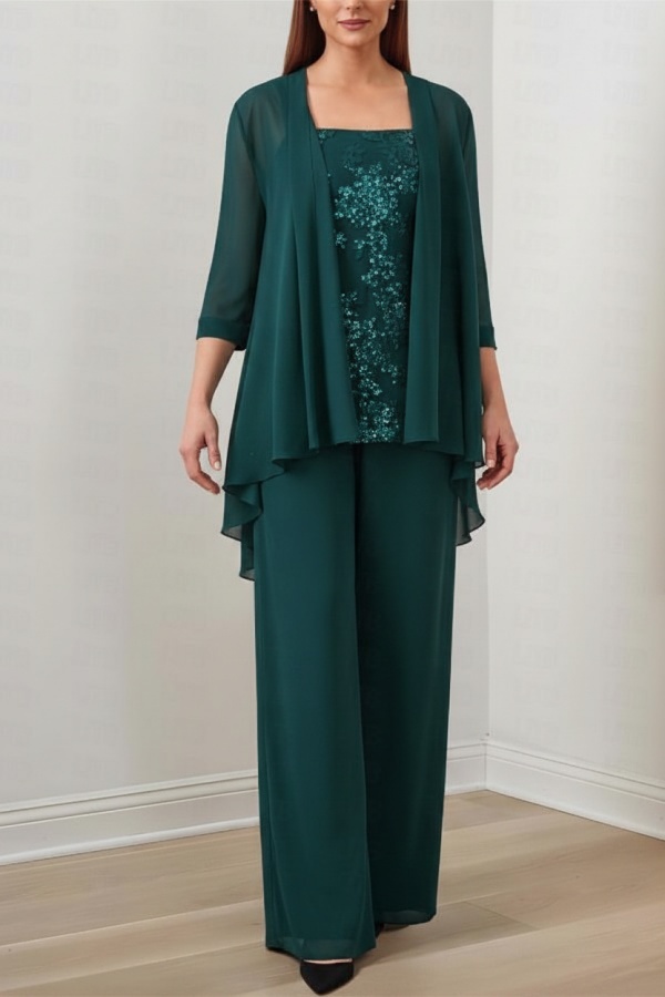 Chiffon Brautmutter Hosenanzug Festliche Hosenanzüge Lang mit Jacket