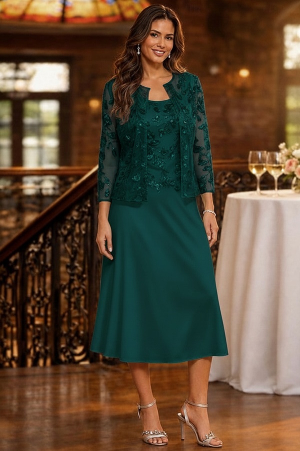 Salbeigrün Brautmutterkleider Kurz Glitzer Hochzeitspartykleider mit Spitze Jacke