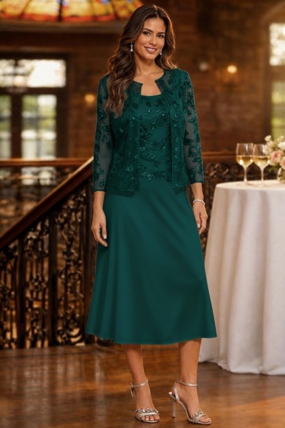 Salbeigrün Brautmutterkleider Kurz Glitzer Hochzeitspartykleider mit Spitze Jacke