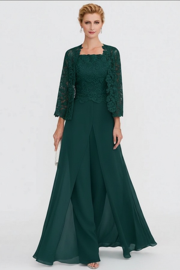 Elegante Brautmutterkleider Lang Günstig | 2 Teilig Brautmutterkleid mit Bolero