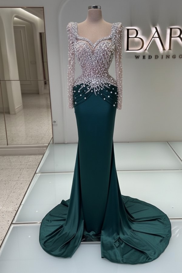 Schwarzes Abednkleid Lang Glitzer Abiballkleider Ballkleider mit Ärmel