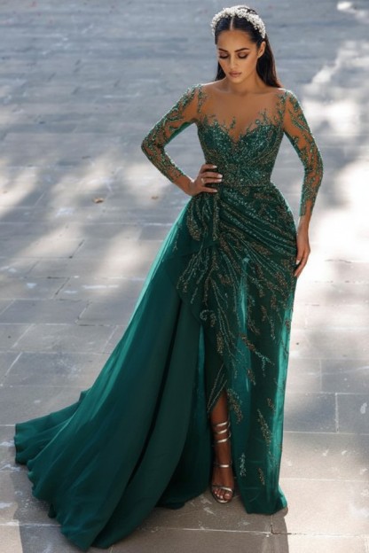 Blaues Abendkleid Lang Glitzer | Abiballkleider Spitze Mit Ärmel