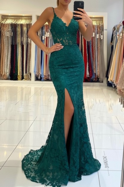 Elegante Abendkleider Blau | Spitze Abiballkleider Meerjungfrau