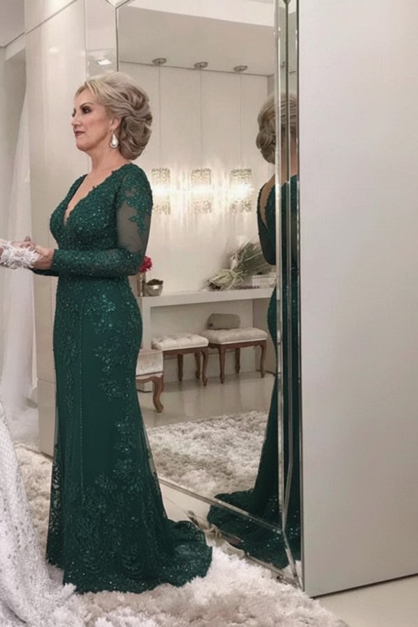 Golden Brautmutterkleider Spitze Mit Ärmel Günstig Abendkleider für Hochzeit Online