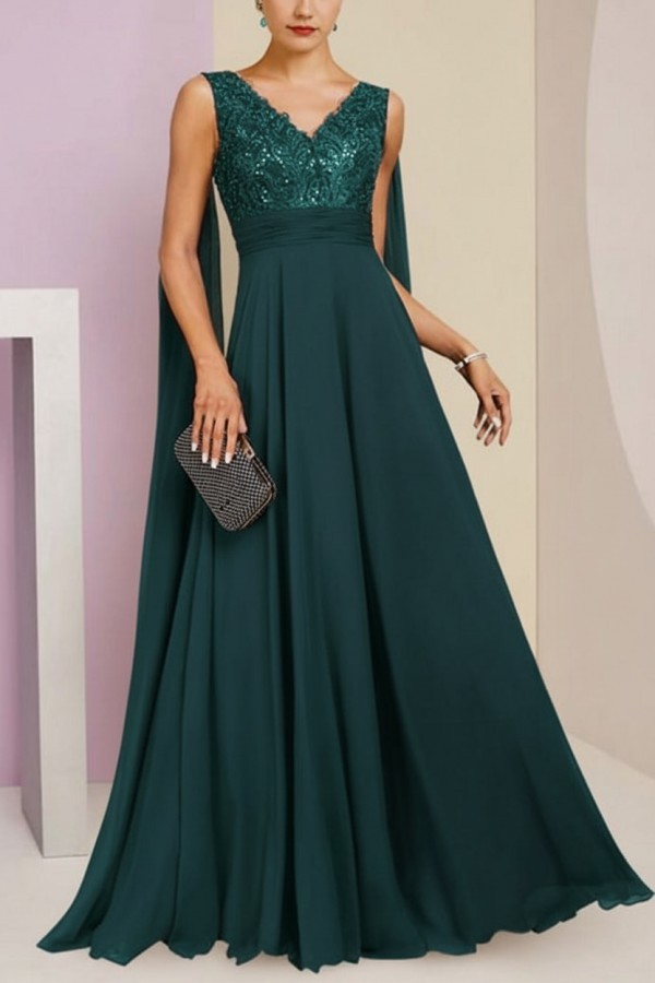 Brautmutterkleid Lang Blau Kleider für Brautmutter mit Ärmel