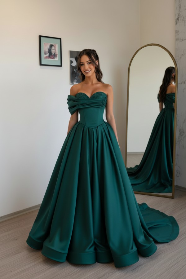 Schlichtes Abendkleid Lang Champagnergold Satin Ballkleid Günstig Online