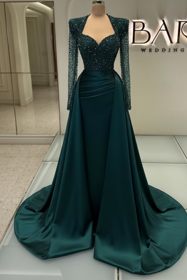 Luxus Abendkleider Lang Weis | Glitzer Abiballkleider Mit armel | Babyonlinedress.de