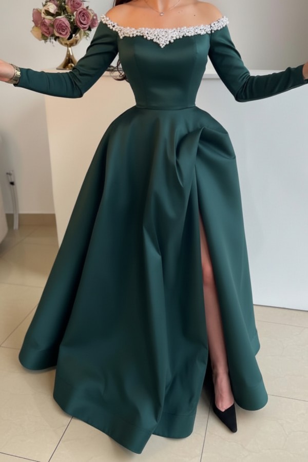 Elegante Abendkleider Lang Schwarz | Abiballkleider mit Ärmel