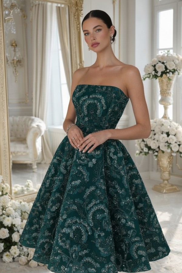 Dusty Blau Cocktailkleider Spitze Kurze Ballkleider mit Glitzer