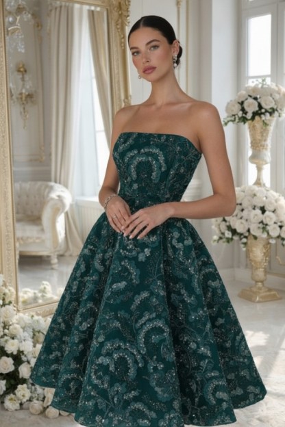 Dusty Blau Cocktailkleider Spitze Kurze Ballkleider mit Glitzer