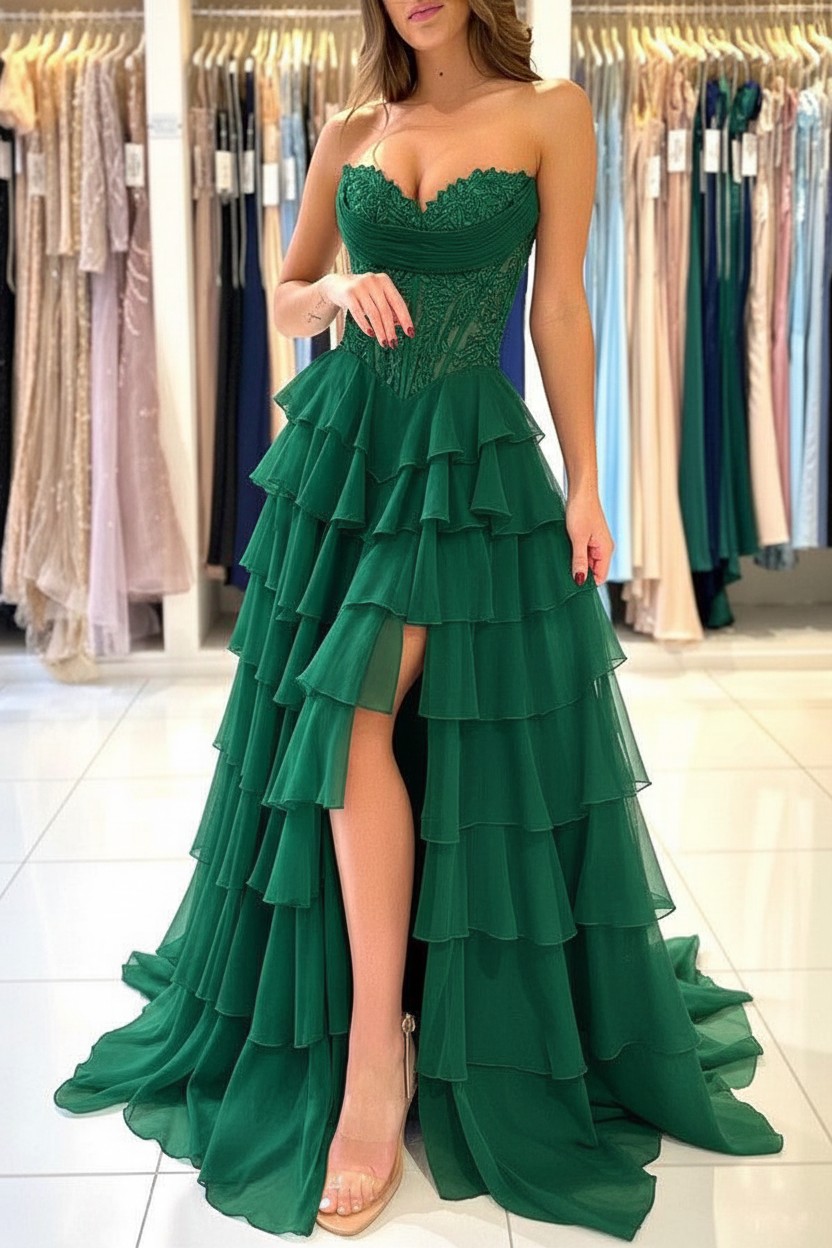 Elegante Abendkleider Lang Blau Ballkleider Mit Spitze