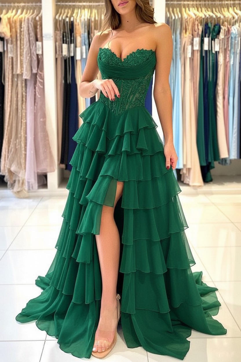 Elegante Abendkleider Lang Blau Ballkleider Mit Spitze