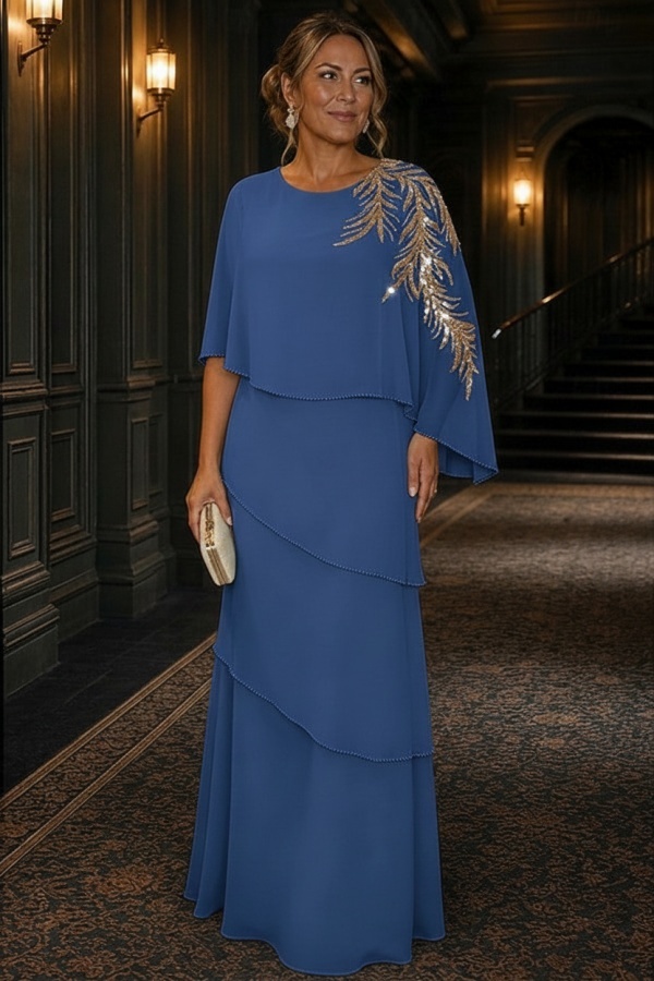 Champagner Brautmutterkleider Lang Chiffon Hochzeitsparty Kleider Glitzer